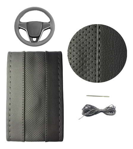 Iael Grey Steering Wheel Cover for Stitching Punched and Smooth with Thread and Needle 0