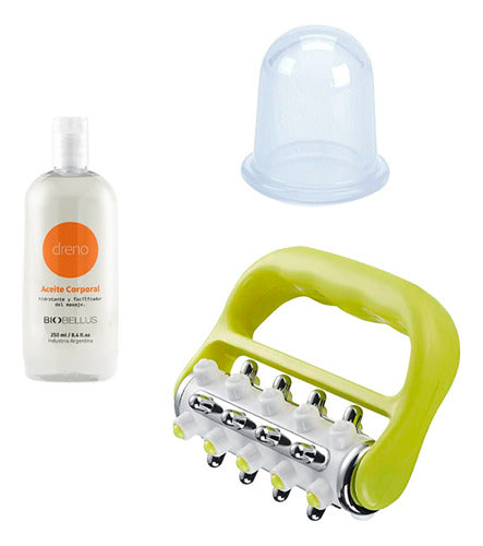 Silicone Vacuum Cup L+ Anti-Cellulite Massager + Massage Oil 0
