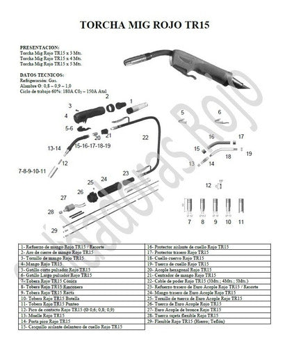 Soldadoras Rojo Porta Pico Con Resorte Mig M.6 Torcha Tr15 1