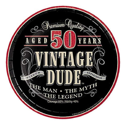 Vintage Dude 50th Birthday Dessert Plates, 48 Count 0