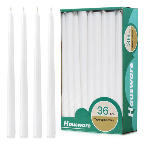 Hausware 36 Pack of White Taper Candles, 8 Hours Burn Time 0