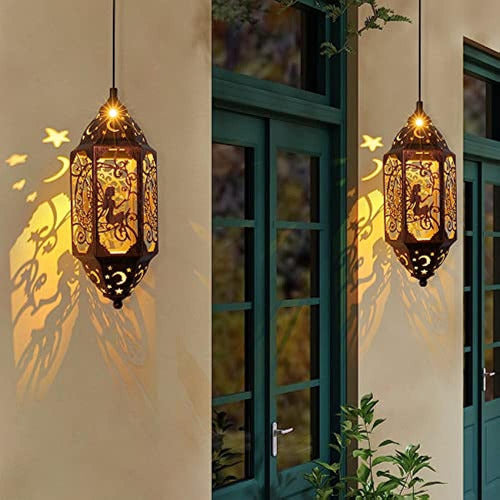 Go2garden Solar Hanging Lanterns Outdoor Waterproof, Big Fairy Moon Metal 1