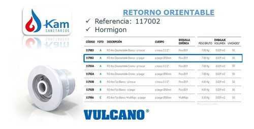 Retorno Orientable P/pileta Hormigon 50mm Vulcano 117002 2