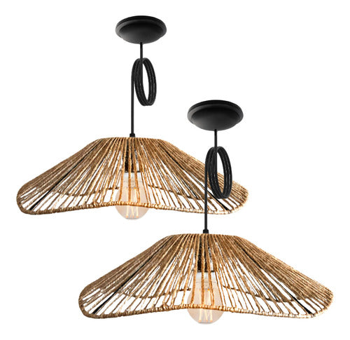 Premium Combo: 2 Wave Pattern Lamps - Jute/Kraft 50cm Each with Electrical Kit 0