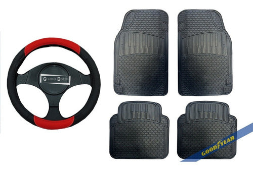 Goodyear Sonic PVC 4-Piece Car Floor Mat and Steering Wheel Cover Kit 0