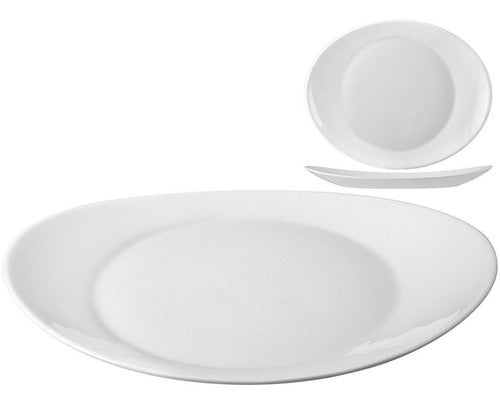 Levys Bazar Set of 6 Oval White Dessert Plates, Tempered Glass, 22cm 0