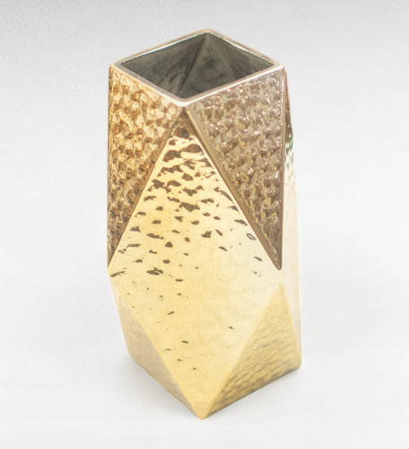 Moss Golden Hammered Faceted Vase 20x13cm - Modern 0