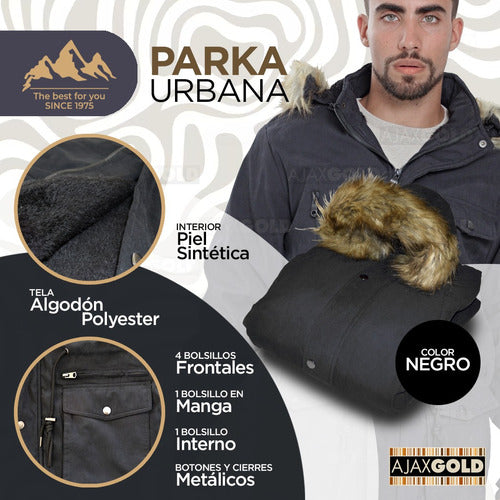 Men's Winter Parka Jacket, Lined with Gabardine, Fur Hood 2