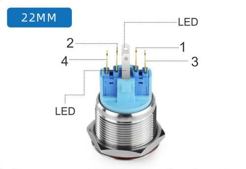 Metal Retention Push Button with Logo 22mm LED 12V Blue 3