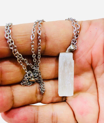 Centro Eclipsim Selenite Stone Pendant with Surgical Steel Chain 1