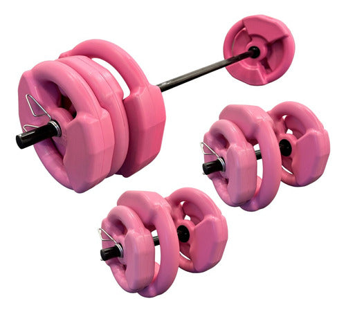 360Fitness 30kg Weight Kit with Ribbed Barbell and Dumbbells - BodyCrossFit Pink Set 24