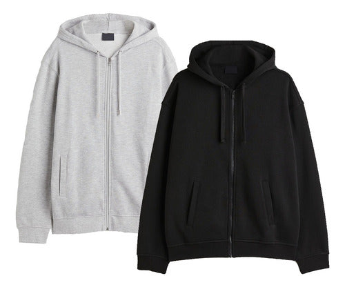 Pack of Two Men's Cotton Jackets with Hood and Front Pockets 0