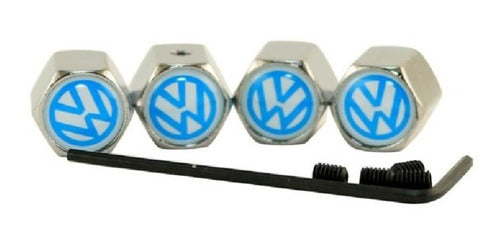 Volkswagen Chrome Anti-Theft Valve Caps White X4 0