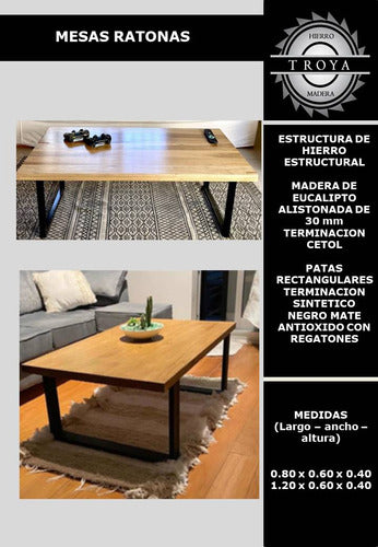 Troya Madera y Hierro Industrial Style Outdoor Table 1.20 x 0.60 x 0.40 1