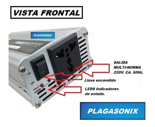 PLAGASONIX Inversor Conversor Power Inverter 1000W 12V Cc. A 220V. Ca. 1