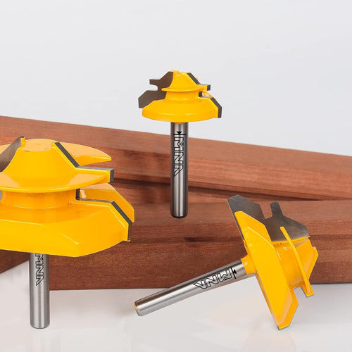 MNA Lock Miter Router Bit Set of 3 Pieces for 45 Degree Wood Joints 4