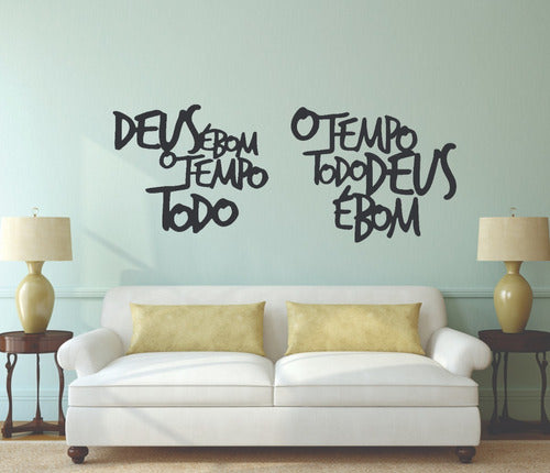 2 Frases Decorativas Deus É Bom O Tempo Todo 86x40cm Aplique 6