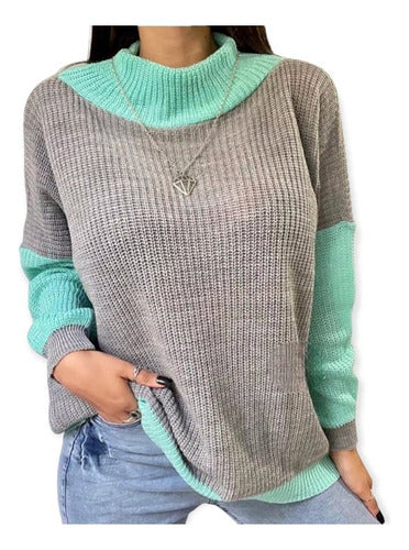 LA MODA DE CIRO Sweater Polera Oversize Lana Gruesa Combinado 2 Colores 1