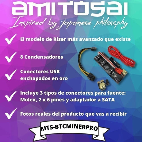 Amitosai Riser Ver 009S PCIe 6Pin 16X BTC MTS-BTCMINERPRO 1