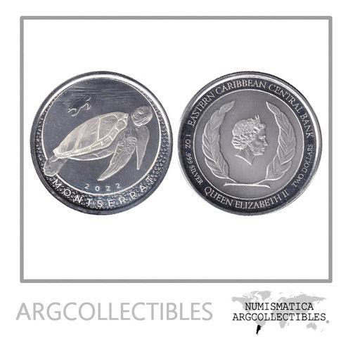 Montserrat Moneda 2 Dolares 2022 Plata 999 1 Oz Tortuga Unc 0