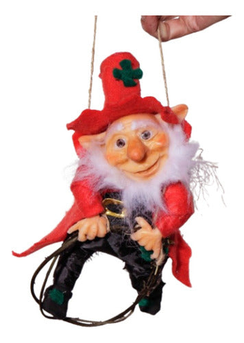 Handcrafted Articulated Hanging Lucky Elf - 24 cm Unique Piece 0
