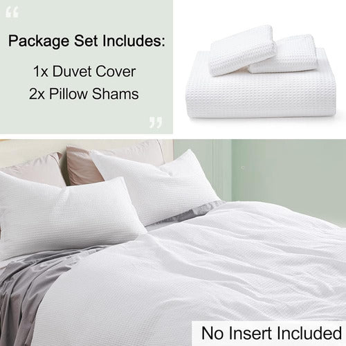 PHF Cotton Waffle Duvet Cover Queen Size, Ultra Soft Cotton 2