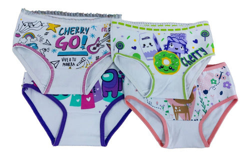 Cherry Girls' Culotte Underwear Pack of 4 with Fun Prints 0