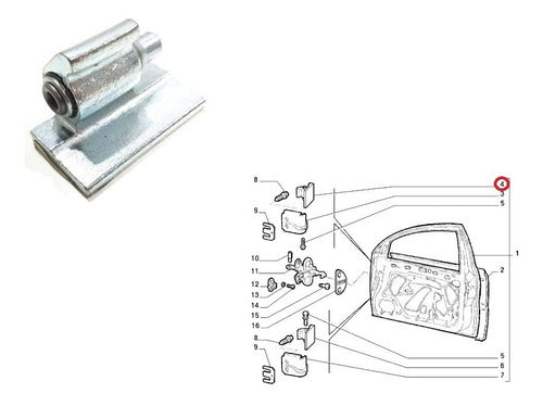 Fiat Sup Left Door Hinge for Palio Siena Strada Mv Original 1