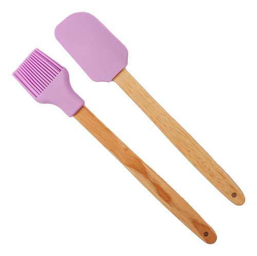 PAMPA DECO Silicone Spatula and Brush Set with Wood Handle for Baking 6