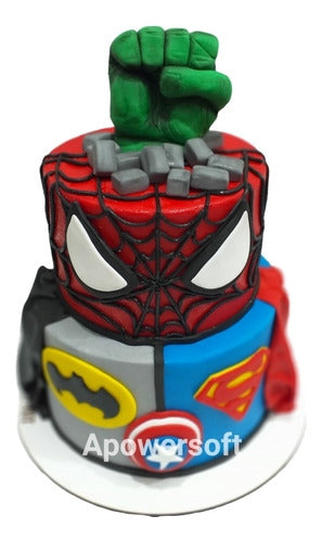 Pasteleria Prut Torta Super Heroes: Hulk, Hombre Araña, Batman, Superman Cap.a 6