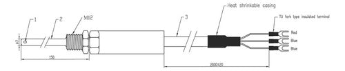 FocuSens Pt1000 Temperature Sensor 3-Wire 7x150 mm with 2m Cable and M12 Thread 3
