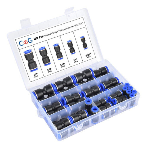 Cgele 40pcs Quick Connect Air Hose Fittings 5/32 1/4 5/16 3/8 1/2 Inch Quick Release Pneumatic Push To Connect Fittings Kit 0