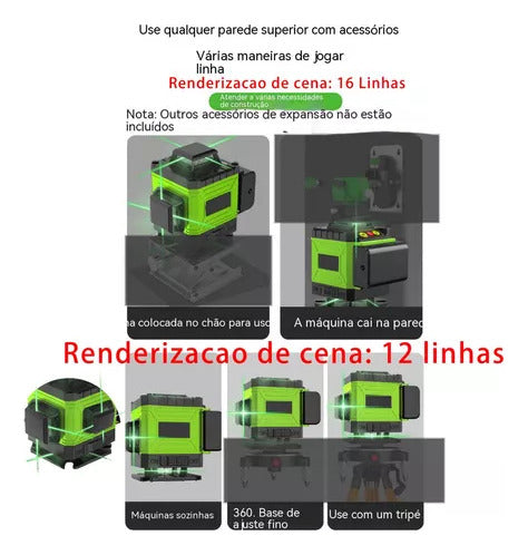 Ferramenta De Nivelamento A Laser Verde 3d De 16 Linhas Com 2