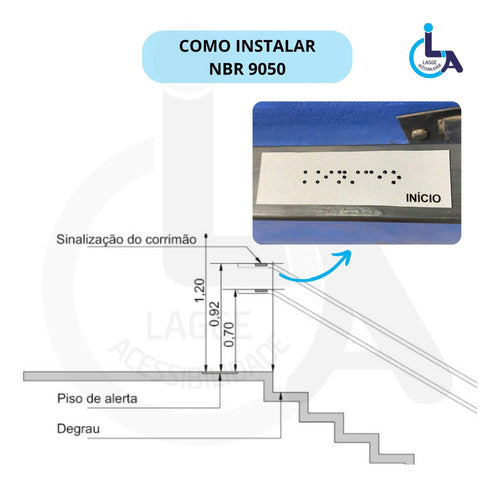 Kit 10 Placas Braile Autoadesiva 10x3cm Corrimão 6andar 3