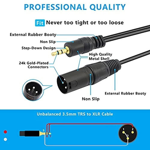 Xmsjsiy Cable Estéreo De 3,5 Mm A Xlr 1/8 Trs A 2 Xlr Macho 2