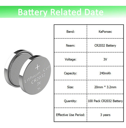 Kaponsec Cr2032 - Lote De 100 Pilas De Litio De 3 V 1