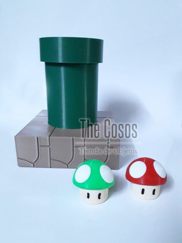 Decorative Super Mario Bros 3D Printed Pencil Holder with 2 Mushrooms 3