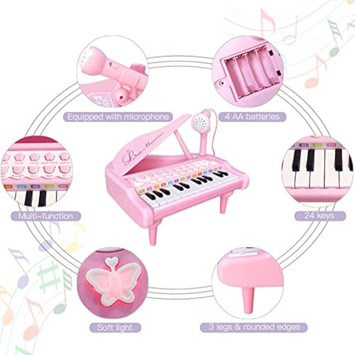 Litaonner Pink Toy Piano with Microphone for Girls Birthday Gifts 1