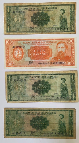 4 Billetes De Paraguay, 1 Y 100 Guaraníes Bl321 0