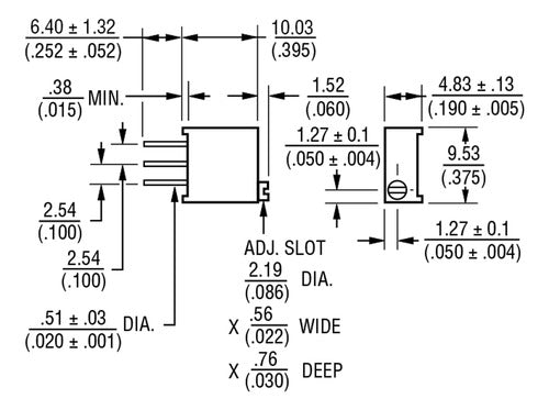 Bourns Preset Trimpot Cermet 25 Vueltas 3296W-100 10 Ohm X10 1