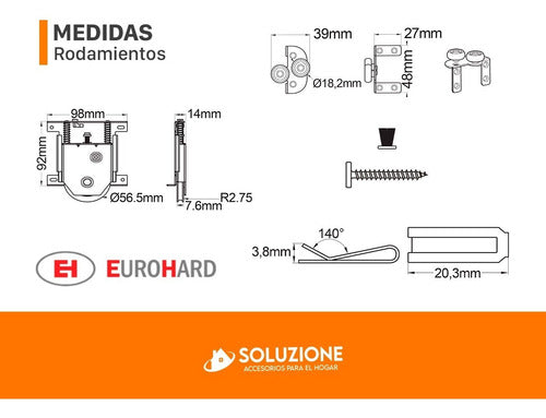 Kit 2 Ruedas + 2 Patines + Felpa  Placard Eurohard Premium 3