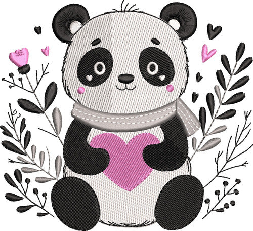 Matriz De Bordado: Panda Con Corazones - 3 Tamaños 0