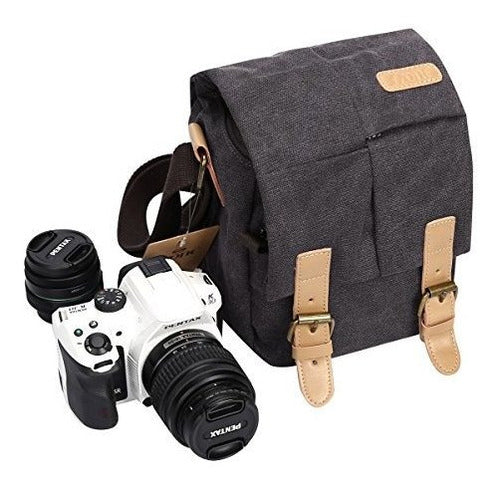 S-zone Vintage Pequeño Impermeable Lona De Cuero Trim Dslr S 1