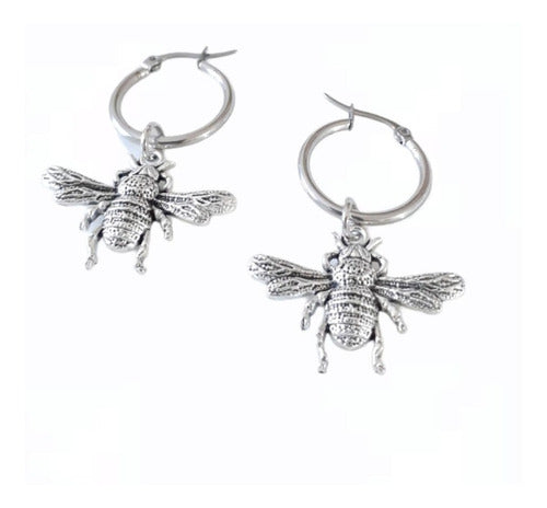 TAMARAMA ACCESORIOS Surgical Steel Hoop Earrings with Bees 1