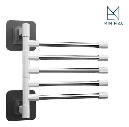 Mnl Rotating Towel Holder with 5 Arms - Adhesive Bathroom Organizer 1