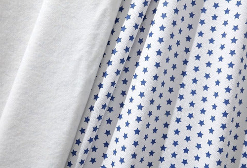Blue Stars on White Background Printed Faux Leather Fabric 1 x 1.40m 0