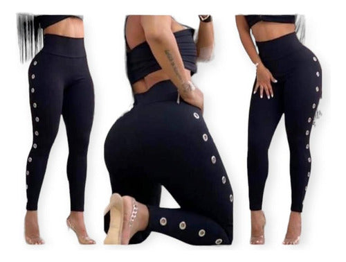 Divinas Reylav High-Waisted Lycra Leggings with Delicate Ring Detail on the Side 2