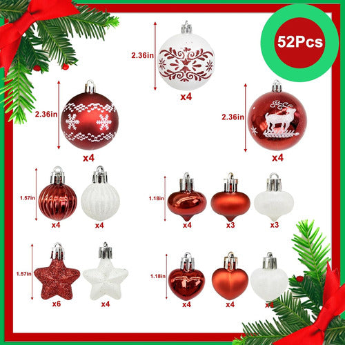 Adornos Navideños Arbol Colgante Rojo Blanco Renos 52 Piezas 1