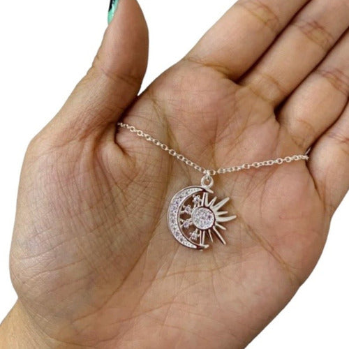 Esmeralda Joyas Silver 925 Chain Pendant Sun and Moon with Cubic Zirconia Gift for Women 1