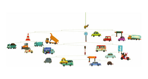 Móvil Colgante Autos Tráfico 100cm Dormitorio Infantil Djeco 4